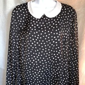 ZARA black dot dress white collar cuff detail L/XL